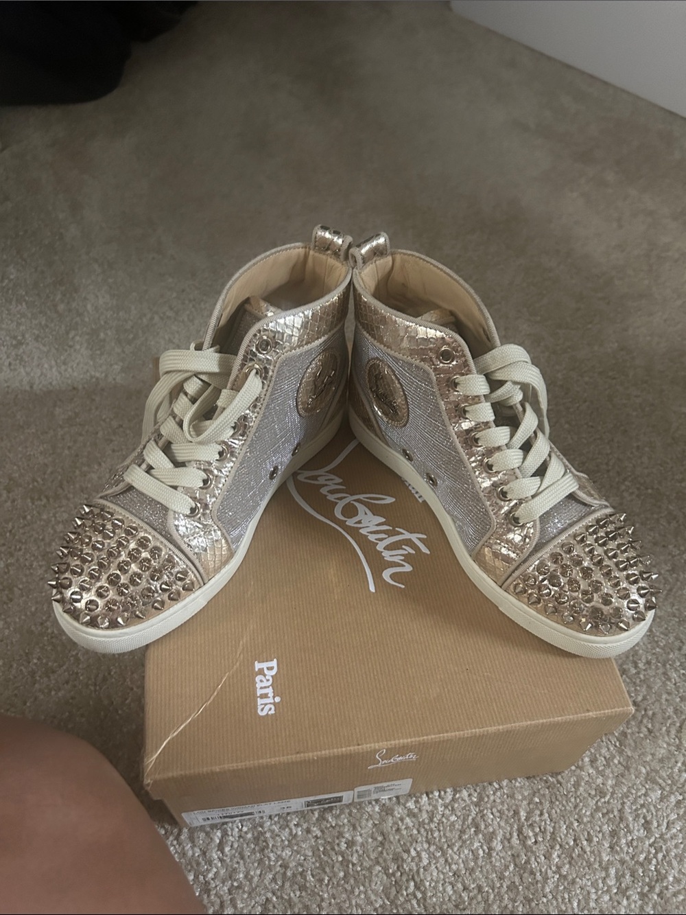 Christian Louboutin Kids Metallic Gold Studded High-Top Sneakers